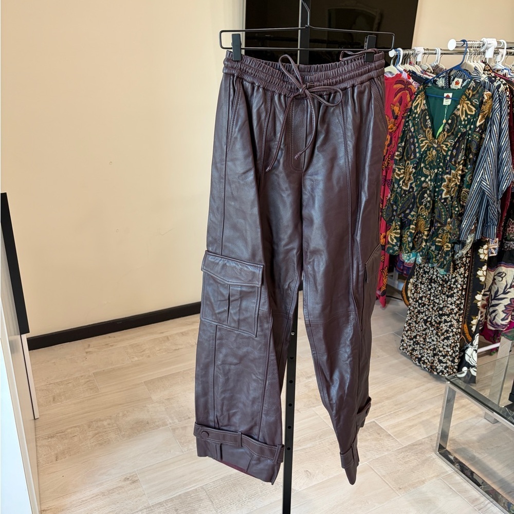 FARM Rio Burgundy Leather Pants - Picture 12 of 15